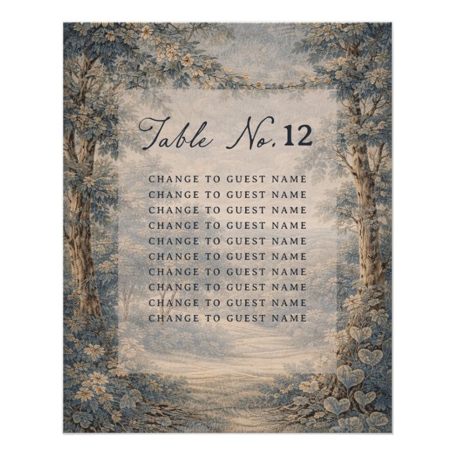Tapestry Blue Toile wedding table seating chart (Vorderseite)