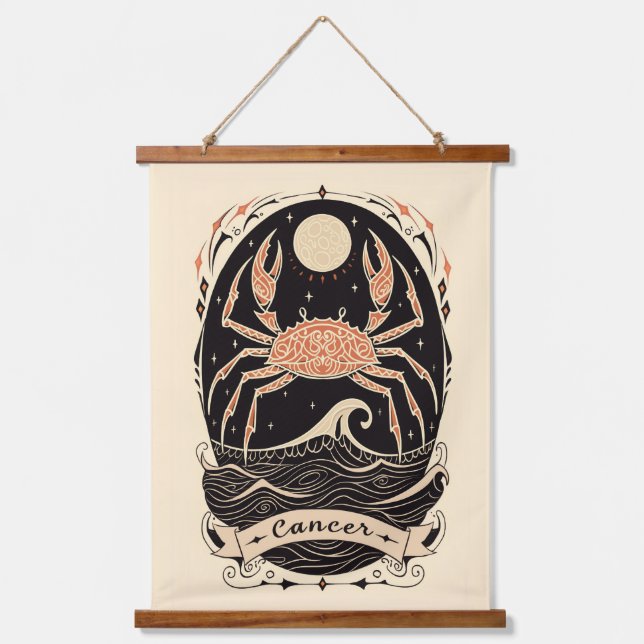 Tapestry Cancer Celestial Zodiac Art Wandteppich Mit Holzrahmen (Vorderseite)
