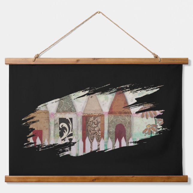 Tapestry - Fenced Houses Brushstroke Wandteppich Mit Holzrahmen (Vorne)