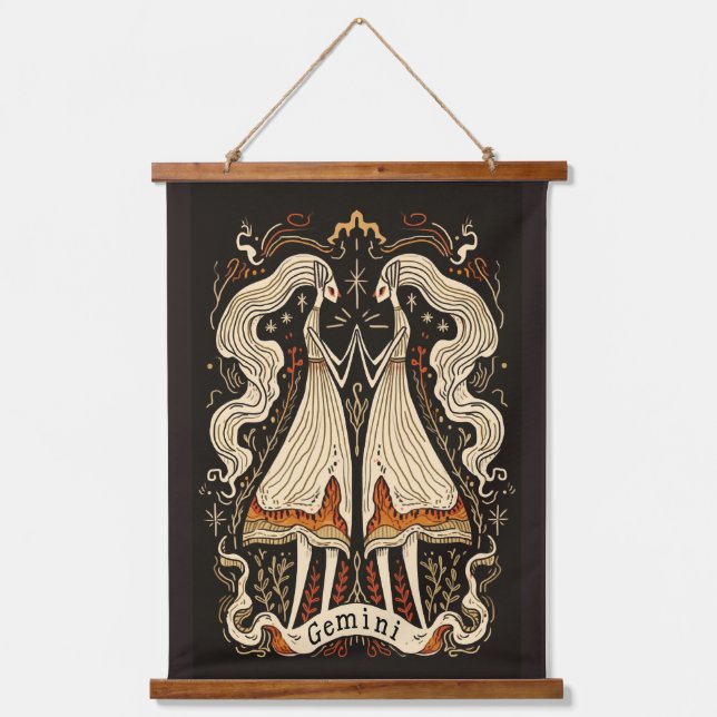 Tapestry Gemini Celestial Zodiac Art Wandteppich Mit Holzrahmen (Vorderseite)
