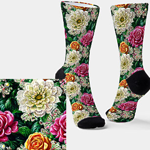 Tapestry Illustration Pink White Gold Blume Socken