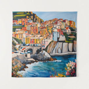 Tapestry Manarola Cinque Terre Italien Med Sea Coa Wandteppich
