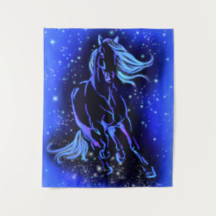 Tapestry Pferd läuft in der blauen Sternennacht Wandteppich