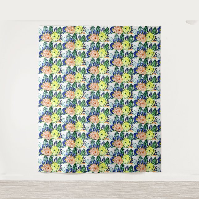 Tapestry Rosas und Ruscus hypophyllum Wandteppich (Vorderseite)