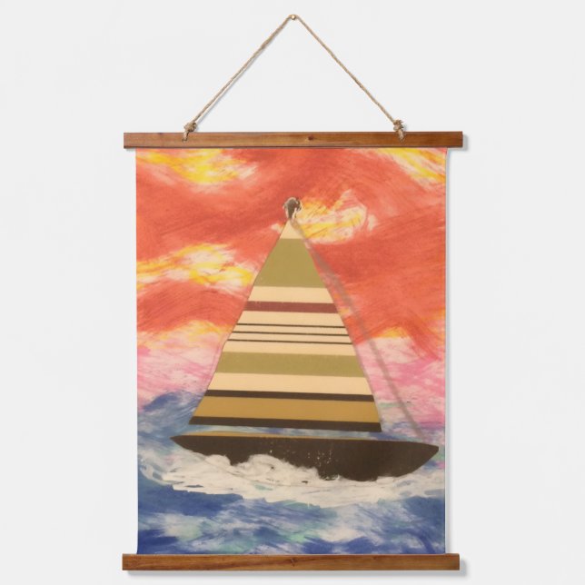Tapestry - Sailboat with Striped Sail  Wandteppich Mit Holzrahmen (Vorderseite)