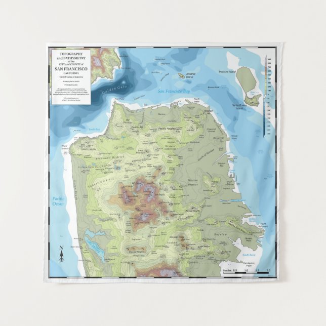 Tapestry - SF Topographische und Bathymetrische Ka Wandteppich (Vorderseite)