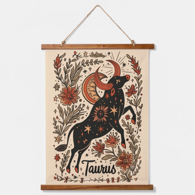 Tapestry Taurus Celestial Zodiac Art Wandteppich Mit Holzrahmen (Vorderseite)