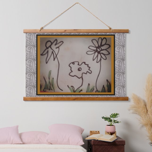 Tapestry - Three Little Flowers Wandteppich Mit Holzrahmen (Schlafzimmer)