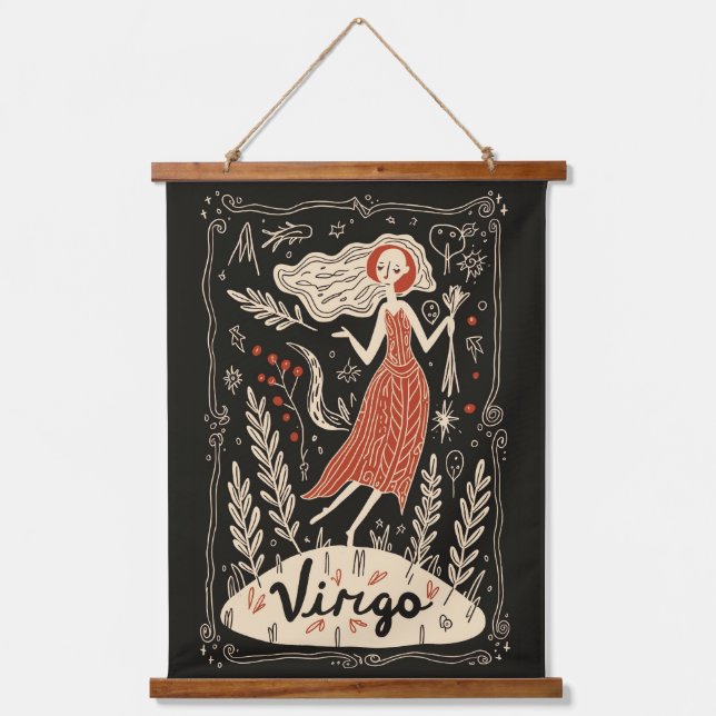Tapestry Virgo Celestial Zodiac Art Wandteppich Mit Holzrahmen (Vorderseite)