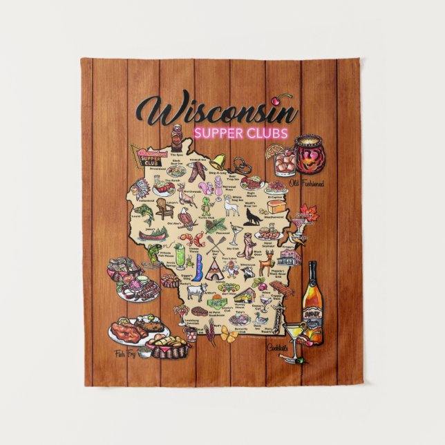 Tapestry - Wisconsin Supper Club Karte Wandteppich (Vorderseite)