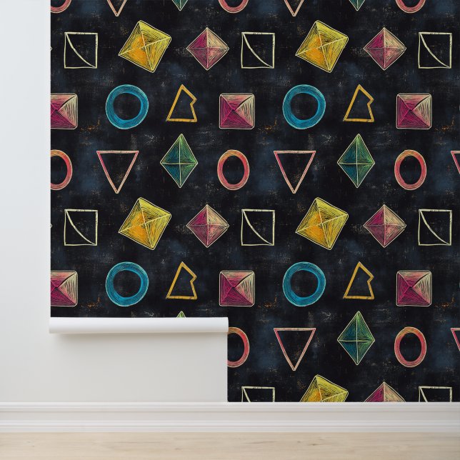 Tapete aus schwarzem Kalkbrett mit geometrischen F (Anwendung)
