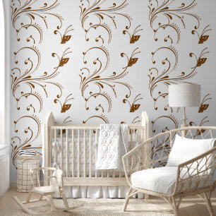 Tapete Brown Beige Butterfly Floral
