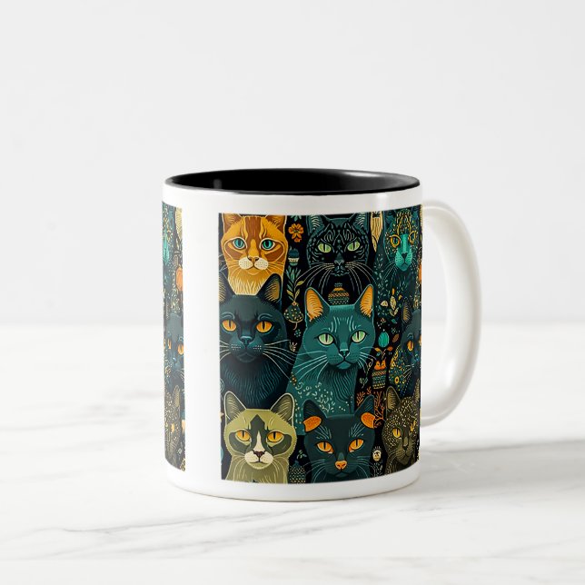 Tapete Katzen Zwei-Tonen-Tasse, 11 oz Zweifarbige Tasse (VorderseiteRechts)