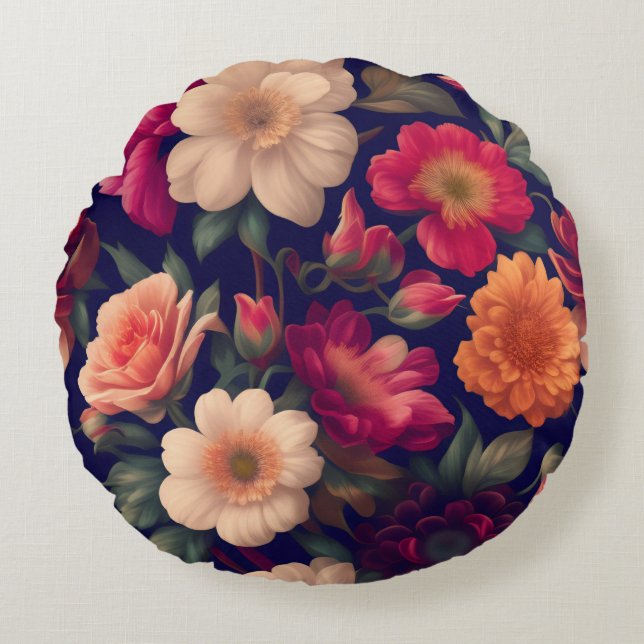 Tapete mit Blumenmuster Rundes Kissen (Vorderseite)