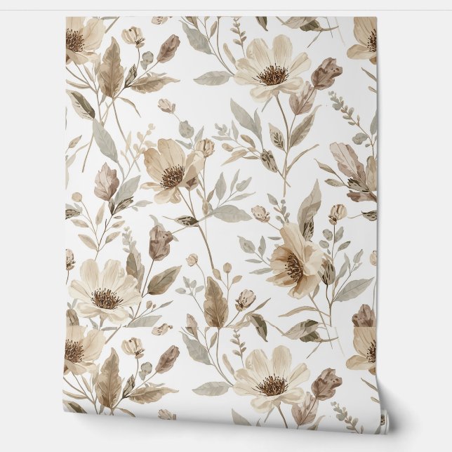 Tapete mit botanischem Muster | Tapete mit Blumenm (Abrollen)