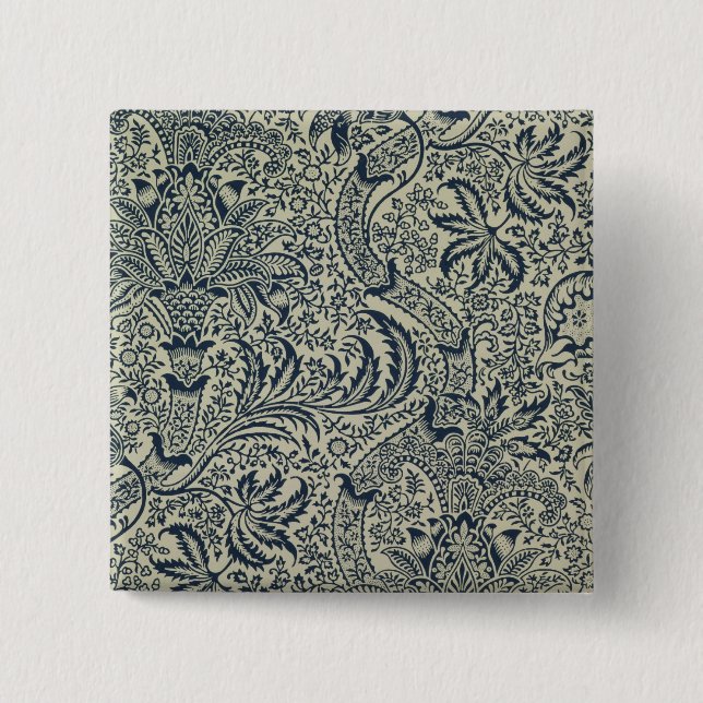 Tapete mit Marineblau-Meerespflanzeartentwurf Button (Vorderseite)