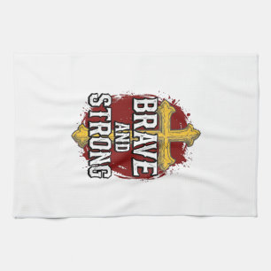 Tapfer und Stark Vintage Kreuz Shirt Design_1 Geschirrtuch