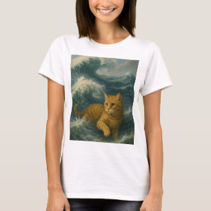 Tapfere rote Katze reitet auf Meereswellen         T-Shirt