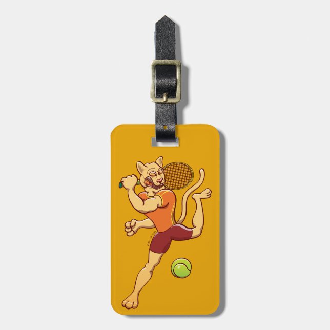 Tapferer Puma, der einen Tennisball zertrümmert Gepäckanhänger (Vorderseite vertikal)