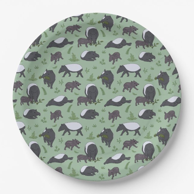 Tapir Family Dinner in Green Pappteller (Vorderseite)