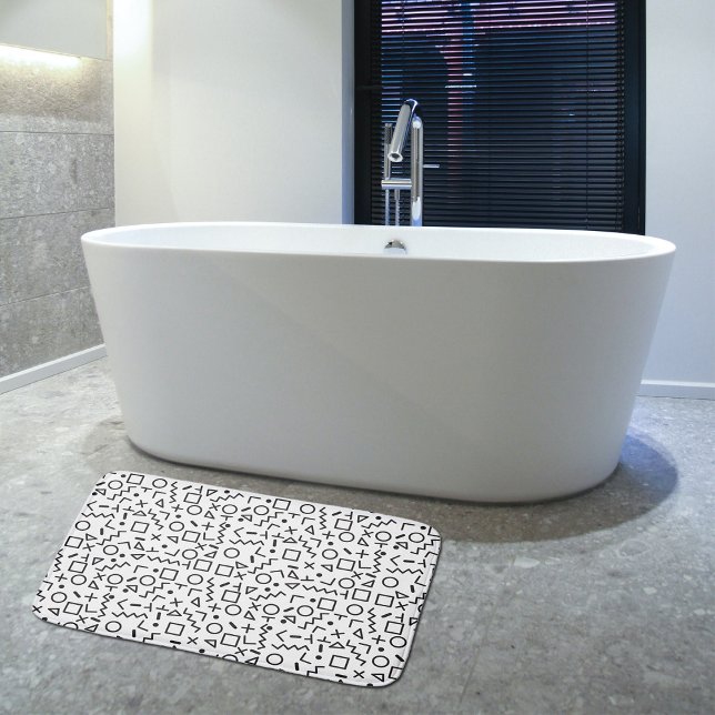 Tapis De Bain 90's Noir & Blanc Retro Shapes Motif (Créateur téléchargé)