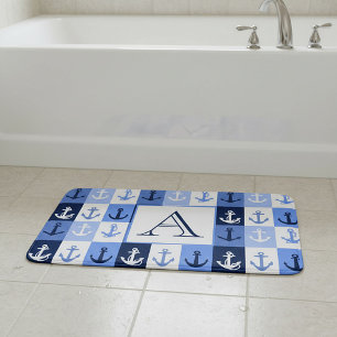 Tapis de bain à monogramme d'ancres