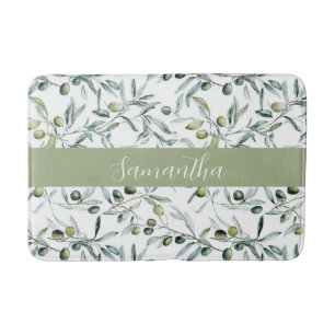 Tapis de bain à motif olive vert sauge de campagne