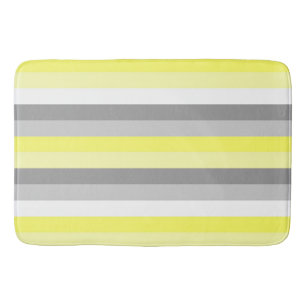 Tapis de bain à rayures jaunes, blanches et grises