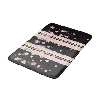 Tapis de bain à rayures noires or rose et blanc fl