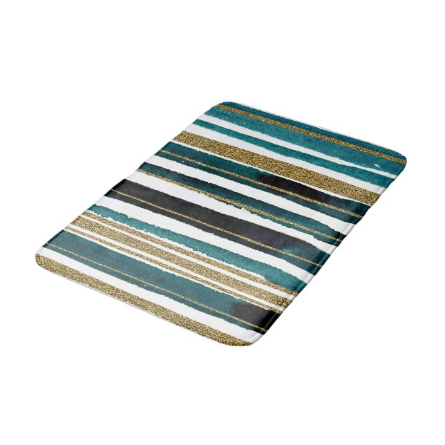 Tapis de bain à rayures parties scintillant verte  (Angle)