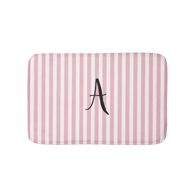 Tapis de bain à rayures rose et blanc personnalisé (Devant)