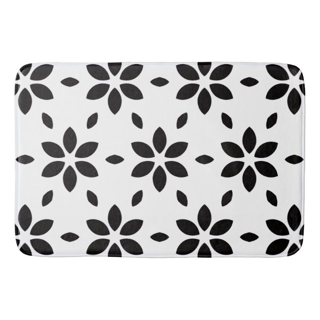 Tapis De Bain Abstract Black Flower Petals on White Background (Devant)