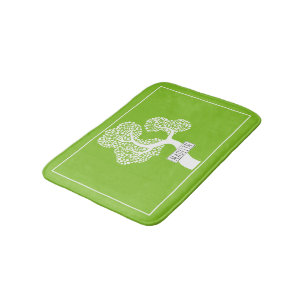 Tapis De Bain Abstrait arbre blanc moderne et nom vert citron