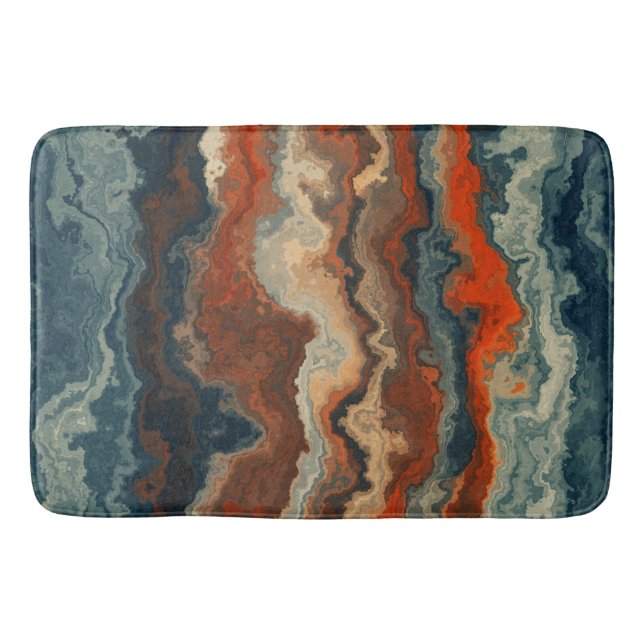 Tapis De Bain Abstrait bleu et rouille (Devant)