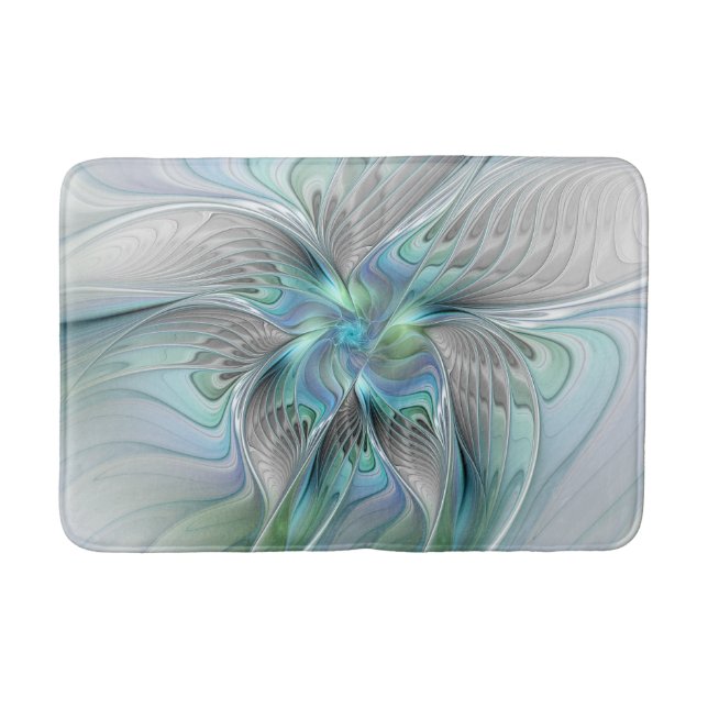 Tapis De Bain Abstrait Bleu Vert Papillon Imaginaire Fractal Art (Devant)