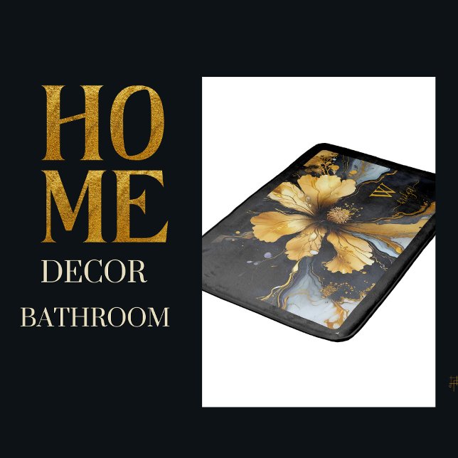 Tapis De Bain abstrait chic noir floral (Créateur téléchargé)