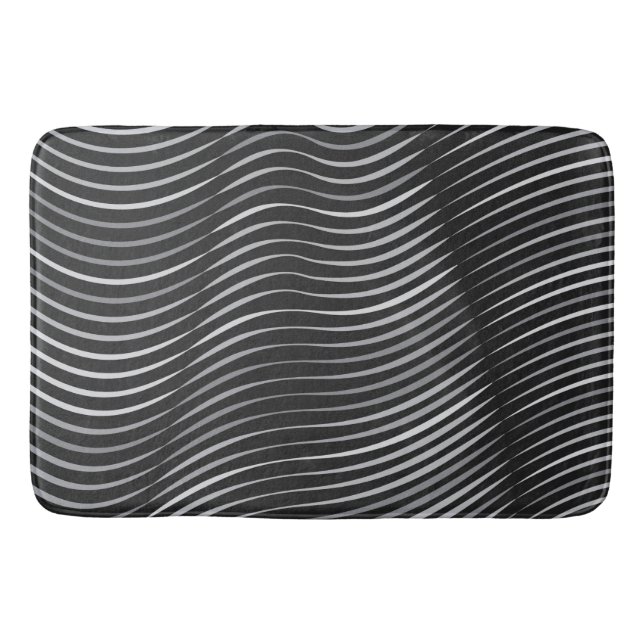 Tapis De Bain Abstrait contemporain noir et argent (Devant)