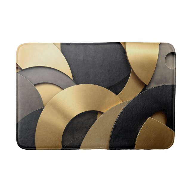 Tapis De Bain Abstrait géométrique de chevauchement doré et noir (Devant)