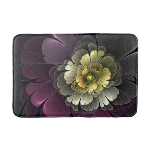 Tapis De Bain Abstrait Purpur moderne Khaki Gris Fleur fractale 
