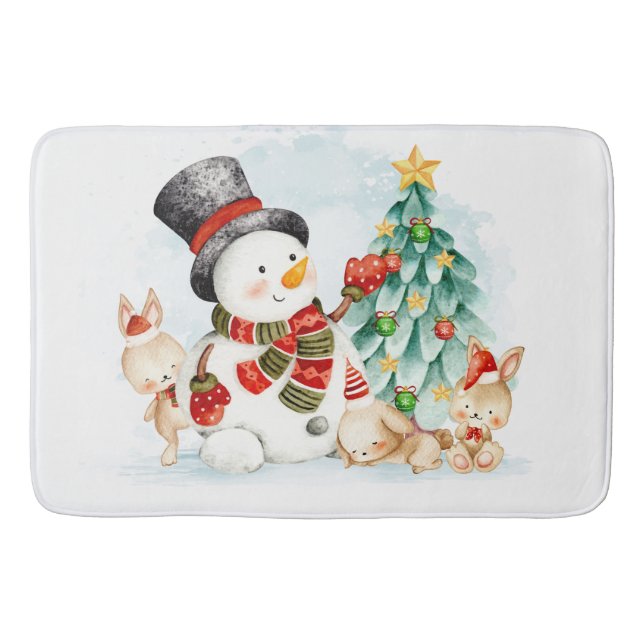 Tapis De Bain Adables Bunnies Et Arbre De Snowman Noël (Devant)