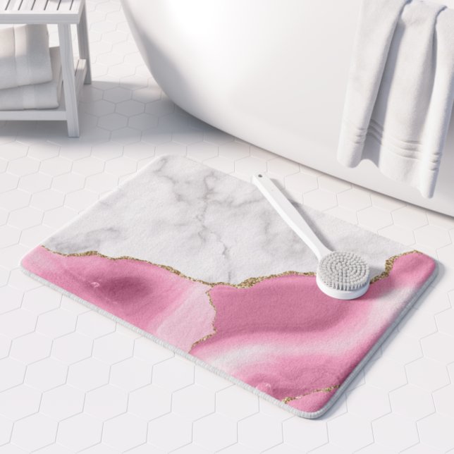 Tapis De Bain Agate rose Marbre blanc doré (Créateur téléchargé)