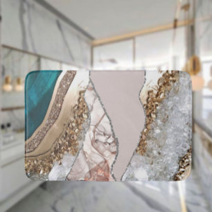 Tapis De Bain Agate Turquoise Blue Gold Parties scintillant Marb