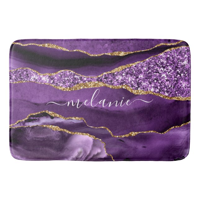 Tapis De Bain Agate Violet violet or Parties scintillant Géode N (Devant)