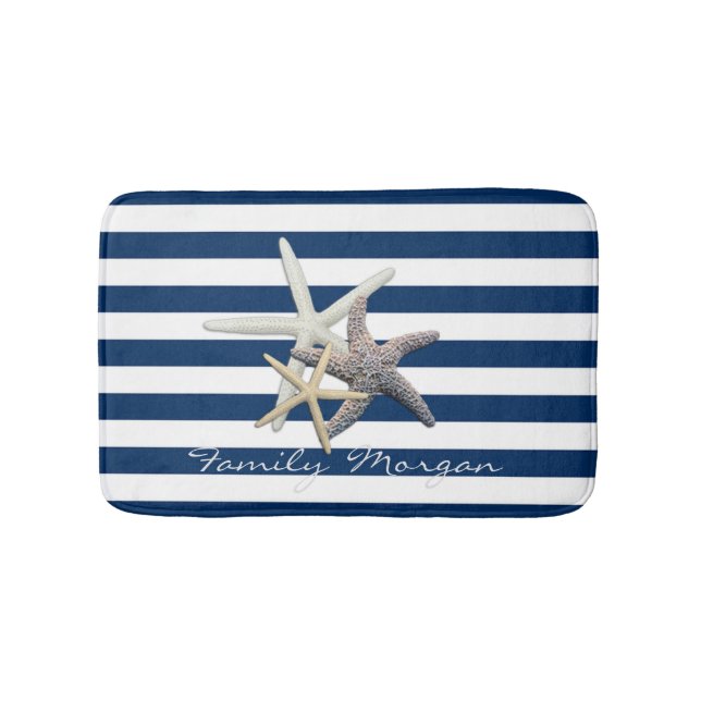 Tapis De Bain Aimable Starfish, Bleu Marine Bleu Bandes Personna (Devant)