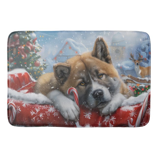 Tapis De Bain Akita Chien Festive de Noël (Devant)