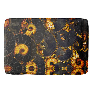 Tapis De Bain Ambre doré noir Nautilus motif, fossile