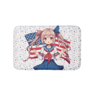 Tapis De Bain Américaine patriotique fille d'anime