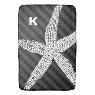 Tapis De Bain Amier blanc Motif noir Monogramme Nom initial