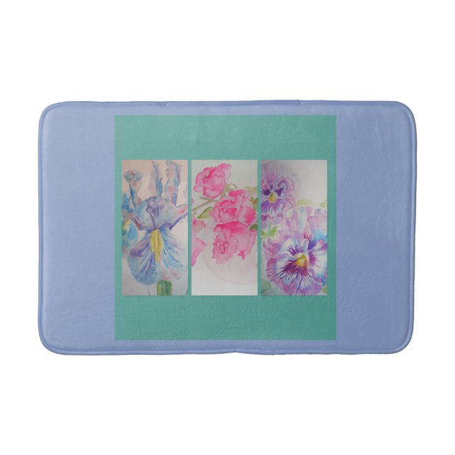 Tapis De Bain Amour Fleurs Aquarelle Turquoise Bain Mat (Devant)