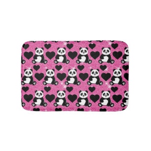 Tapis De Bain Amoureux d'animaux Ours Panda Cœurs noirs Paillett